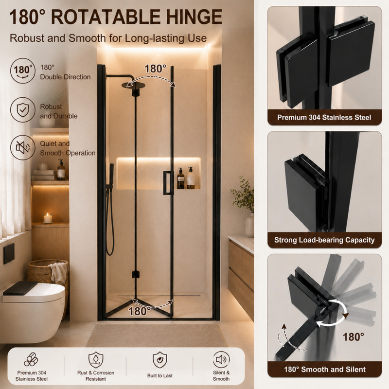 Semi-Frameless Folding Pivot Hinged Shower Door 32-33.2 in. W x 72 in. H,1/4" gallery