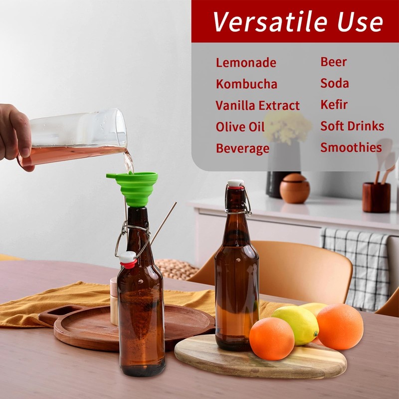 Zelomithe 16oz Amber Glass Bottles with Airtight Rubber Seal Flip Caps (10 Pack) gallery
