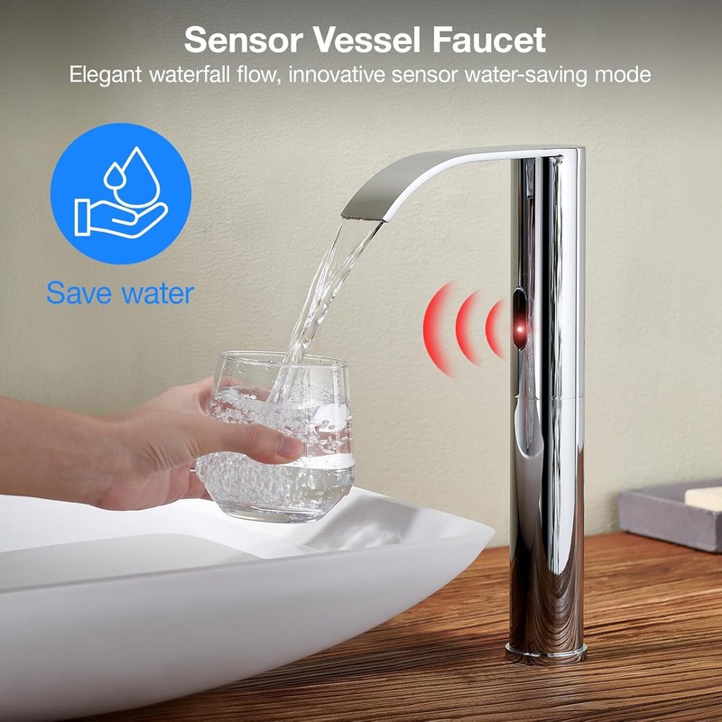 Touchless Bathroom Sink Faucet Automatic Sensor Waterfall Vessel Hands-Free Tall gallery