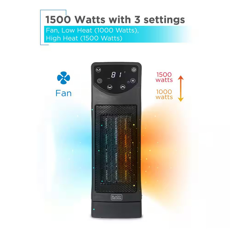 1500W Oscillating Ceramic Desktop Electric Heater Forced Air 13 In. with Remote gallery