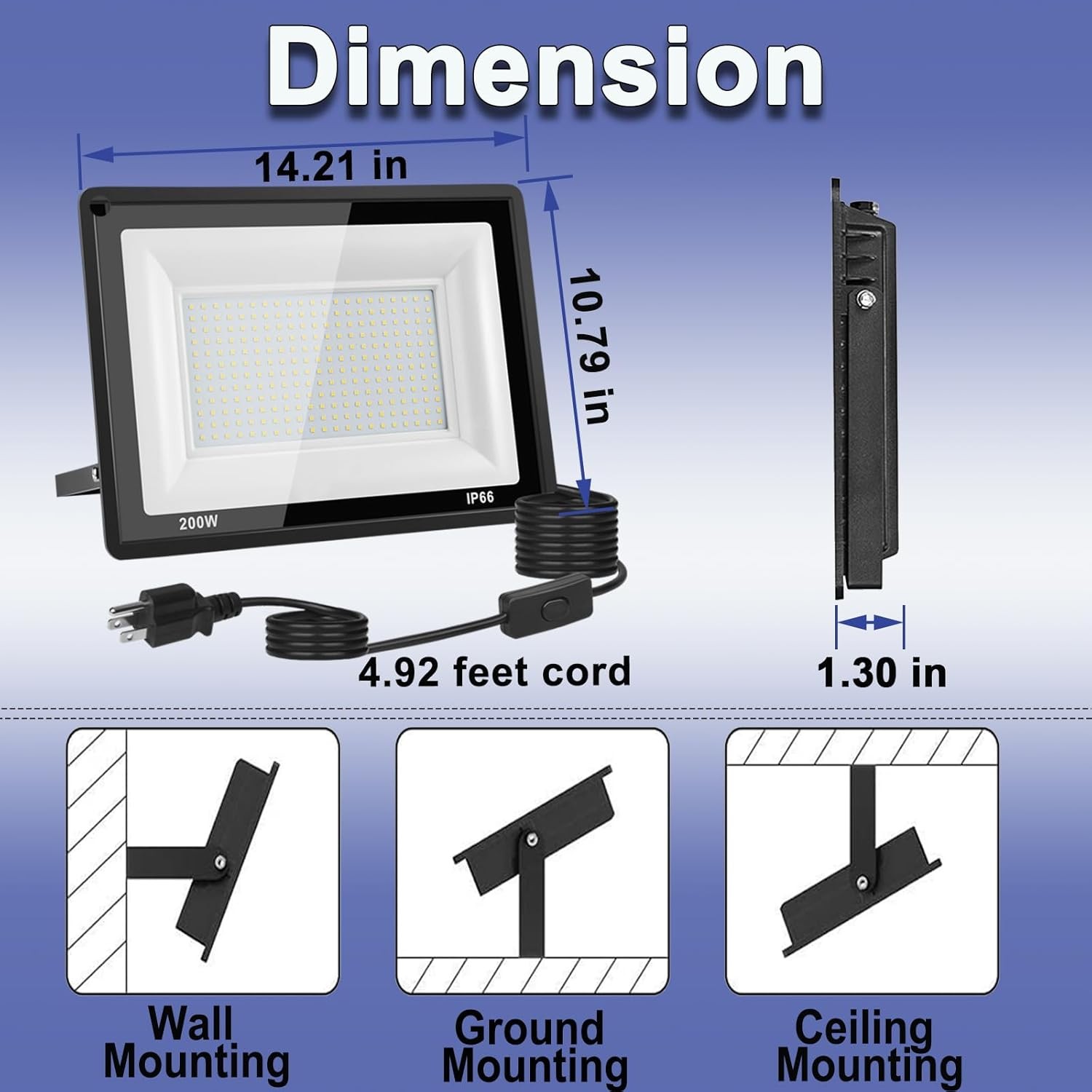 200W LED Flood Light Outdoor, 20000LM Waterproof Security Work Light Plug-In gallery