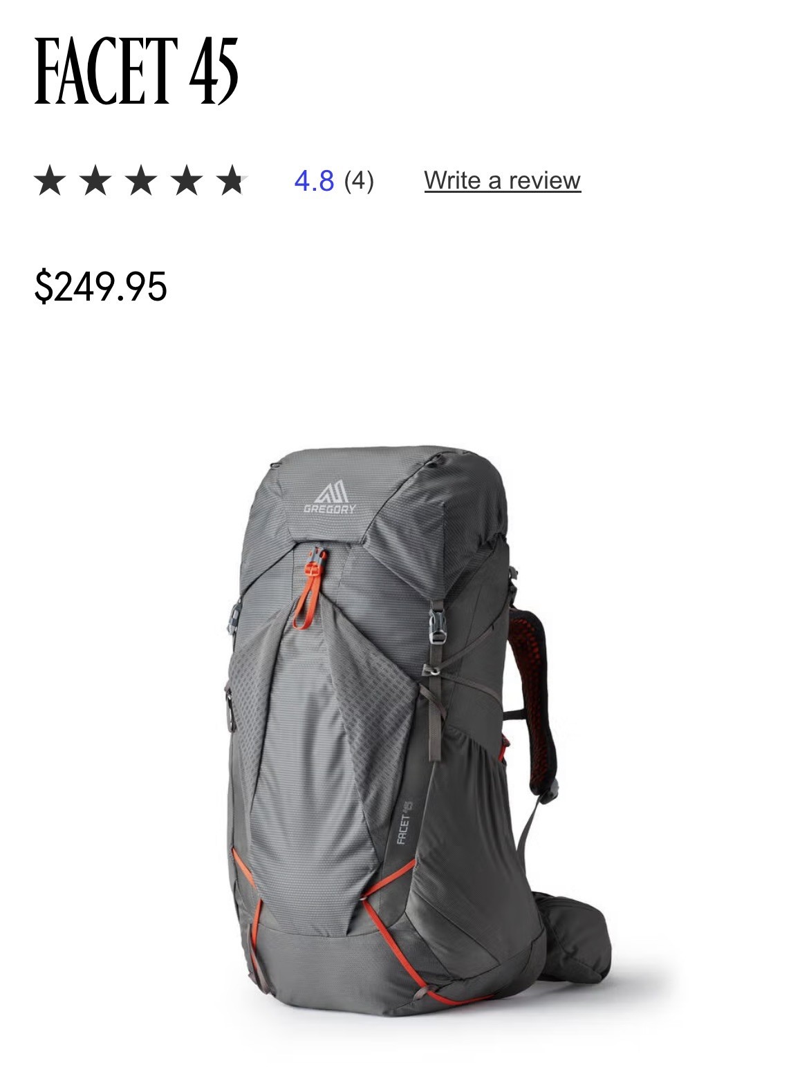 Gregory Facet 45 Backpack Sunset Grey, Small 5