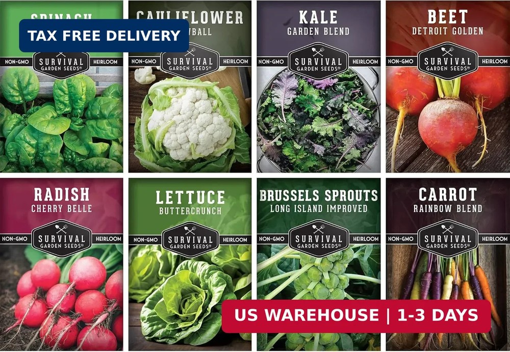 Fall Vegetable Seeds Collection - 8 Packs of Non-GMO Heirloom Cool Weather Seed