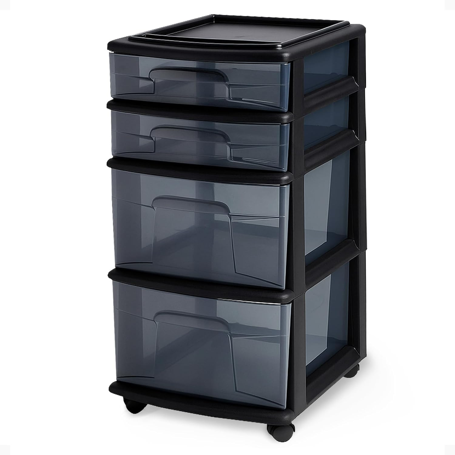 Drawer Tower, 4-Tier Clear Plastic Storage Organizer Cart, Black Frame - Rolling gallery
