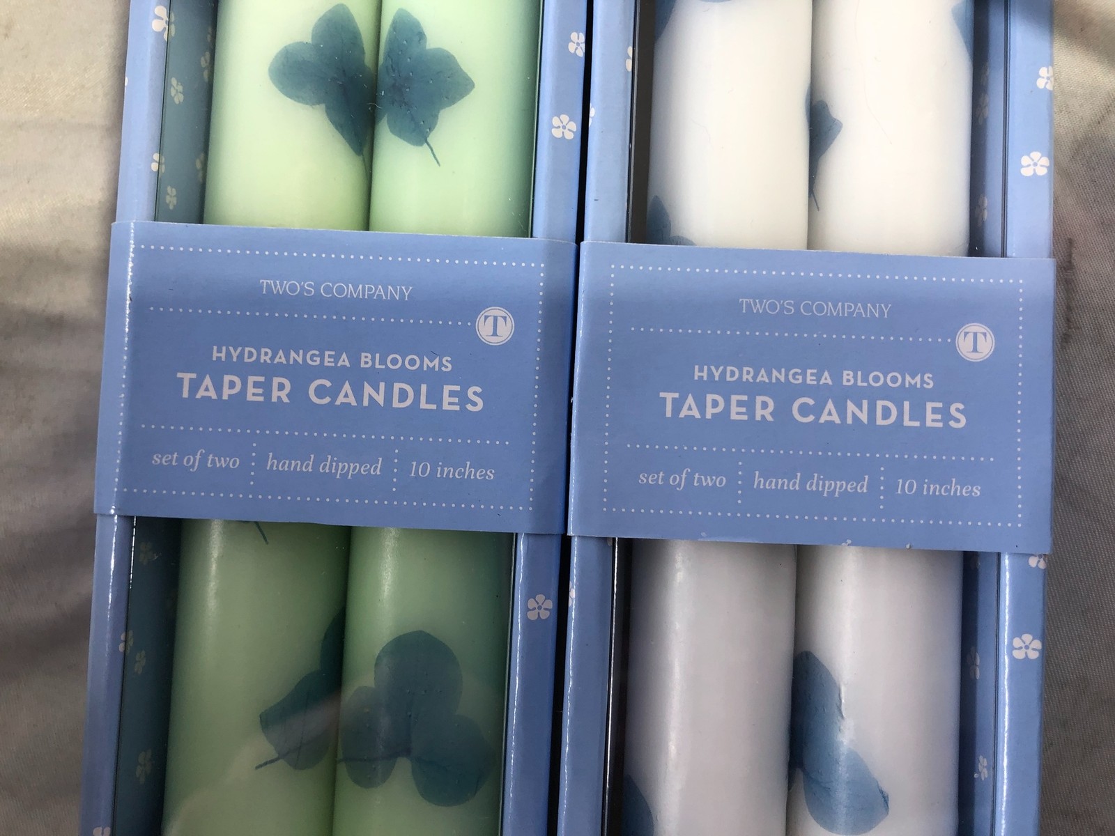 Two's Company Hydrangea Blooms Taper Candles Set of 4 Hand Dipped 10 Inch gallery