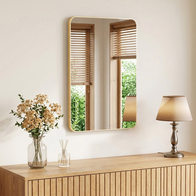 20-48" Rectangular Bathroom Mirror w/Round Corners&Metal Frame,Wall Mounted Lean gallery