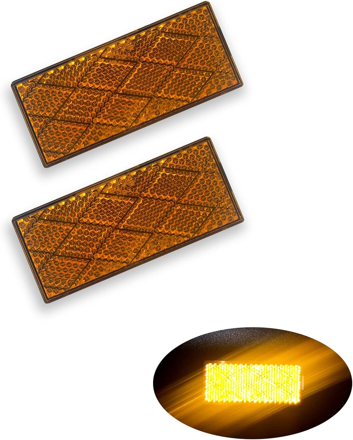 DOT CCC 2pcs Rectangle Reflector Self Adhesive Stick on Trailer D Color: Amber gallery