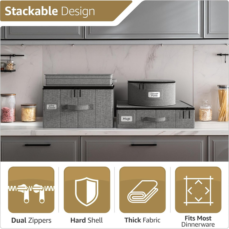 Stackable Hard Shell Storage Set with 8 Dish & Plate Protectors Included gallery