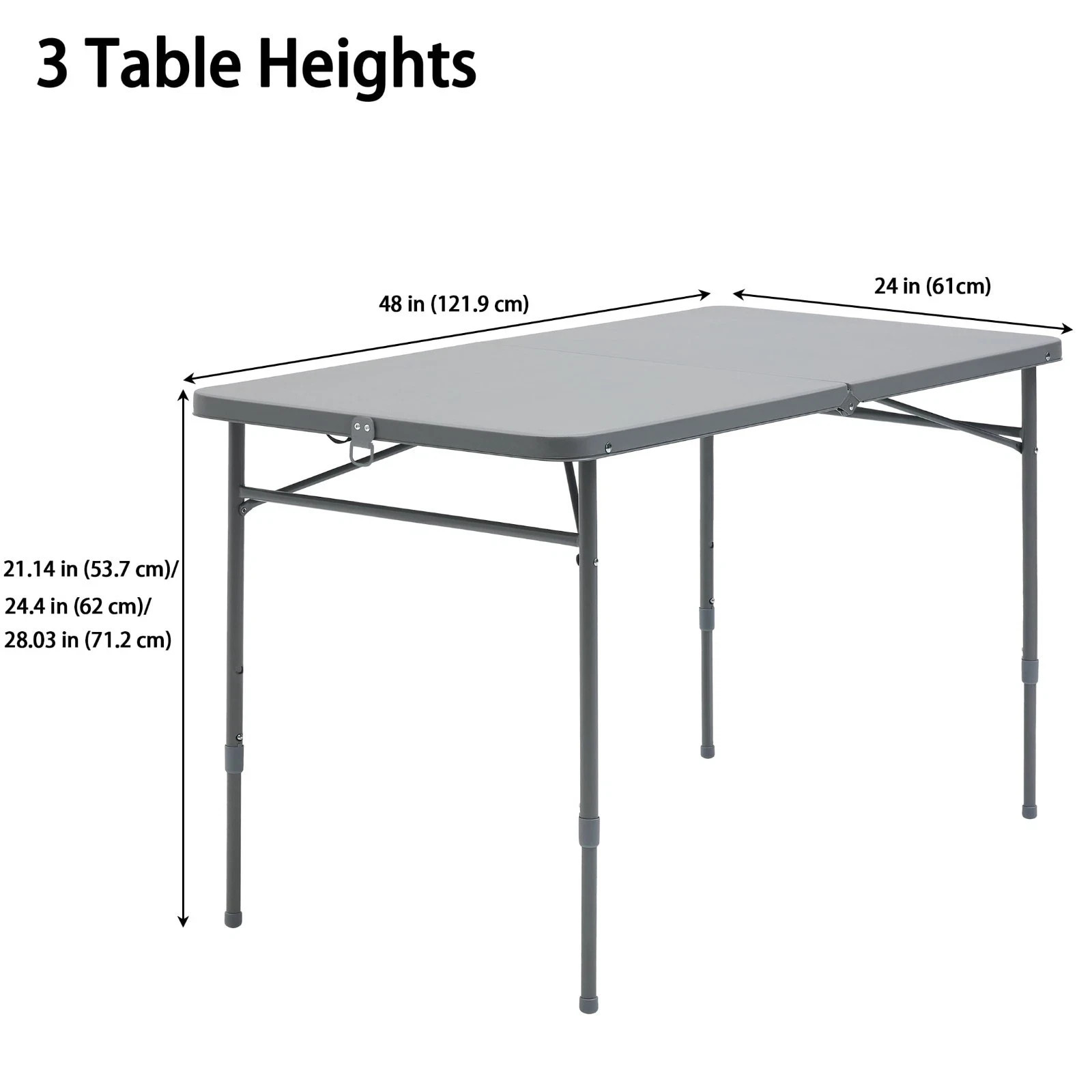Mainstays 4 Foot Fold-in-Half Adjustable Folding Table, Gray gallery