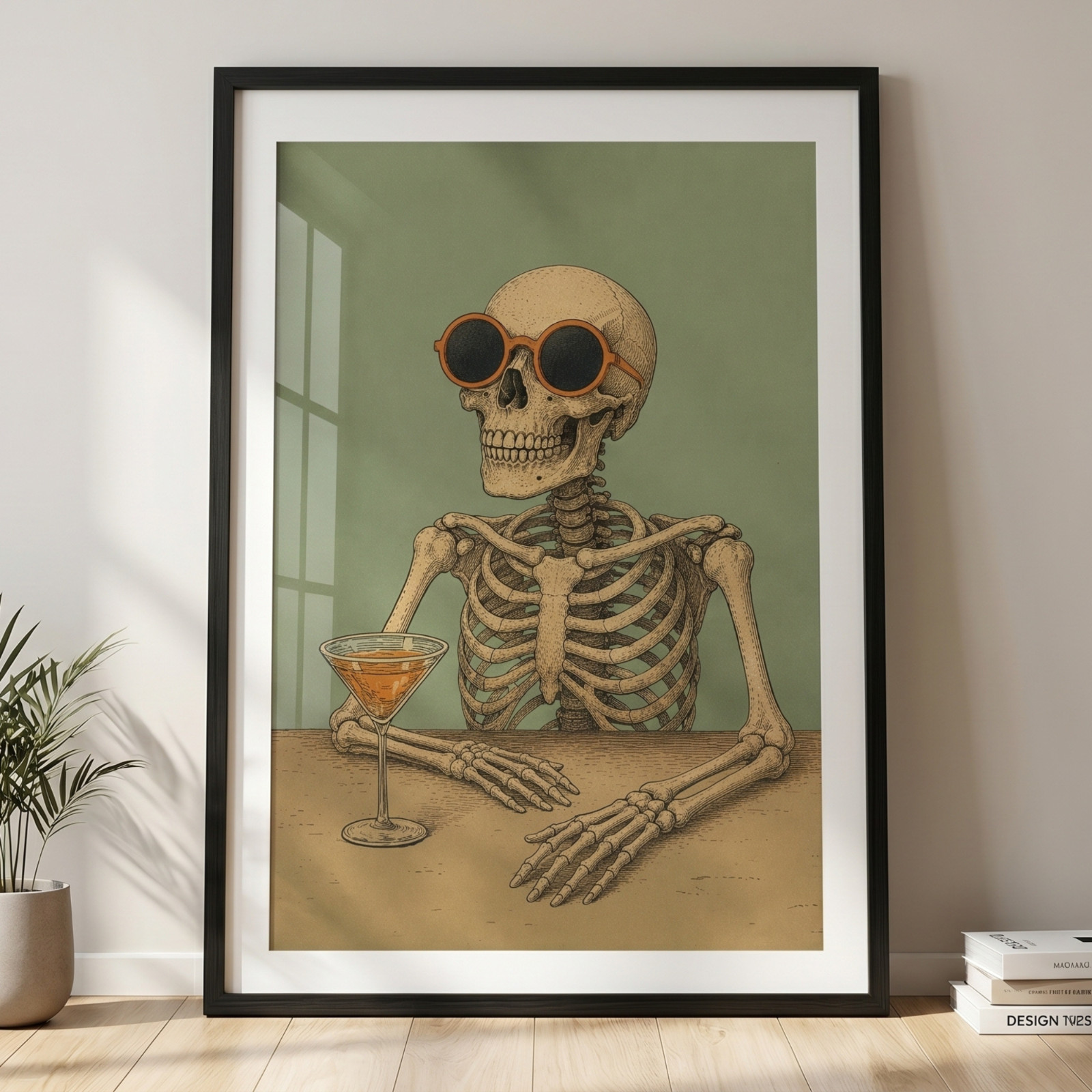 Skeleton Cocktail Poster Sunglasses Retro Bar Lounge Art Club Wall Decor Print gallery