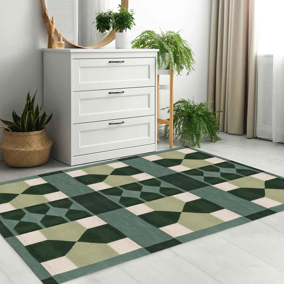 Green Wool Area Rug: Handmade Tufted Contemporary Carpet gallery