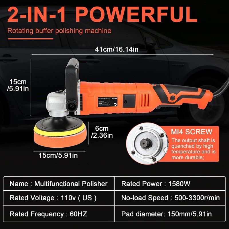 Buffing Pad Machine Kit Buffer Polishing Car Polisher Waxing Tool Set 7" 1580W gallery