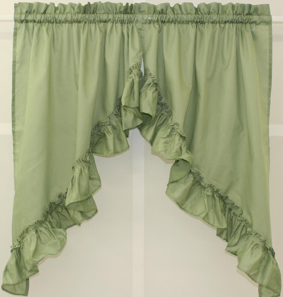 Stacey Solid Light Filtering Cafe Curtain Tier or Valance or Swag SAGE GREEN