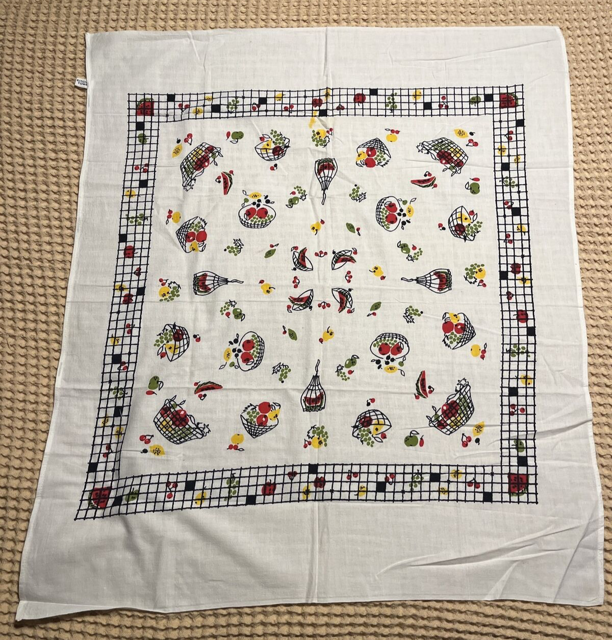 Vintage Startex Kitchen Towel Checkerboard Fruit Baskets Red Yellow Black Green gallery