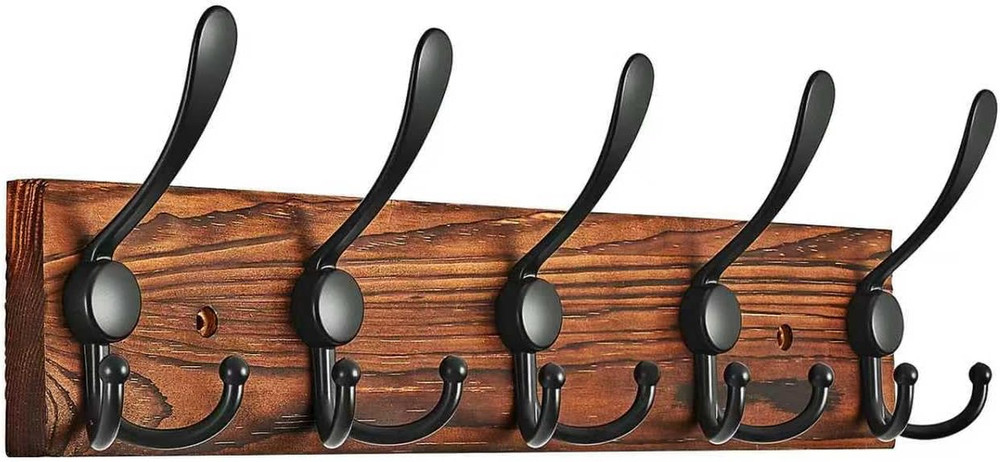 Coat Rack Wall Mounted, Pre-Assembled 16" Coat Hooks with 5 Hooks, Heavy Duty Ru