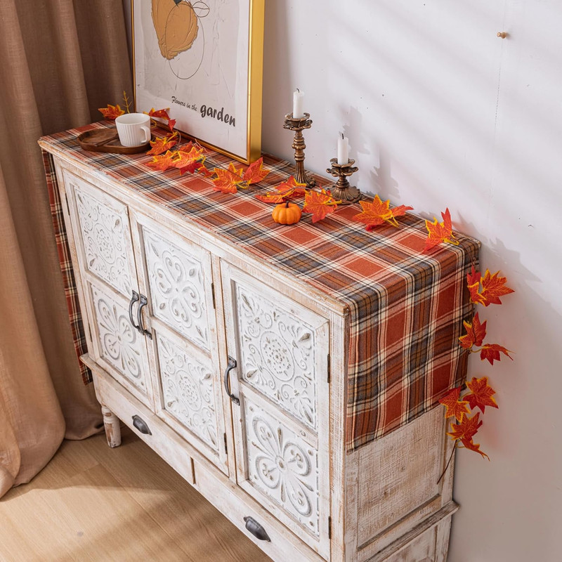 Plaid Fall Thanksgiving Table Runner, Autumn Holiday Rust Orange Table Runners 7 gallery