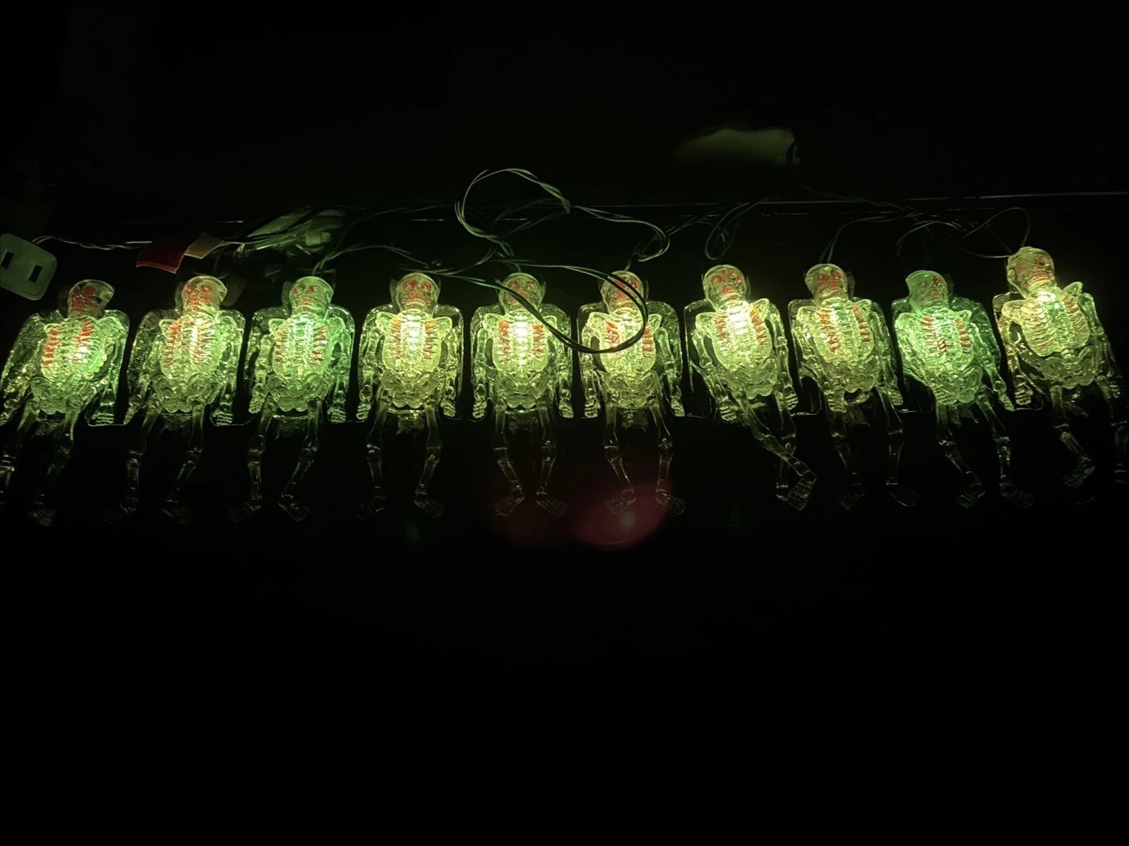 Flickering Skeleton 10 Light String Set Vintage Green Bulbs Halloween New Rare gallery