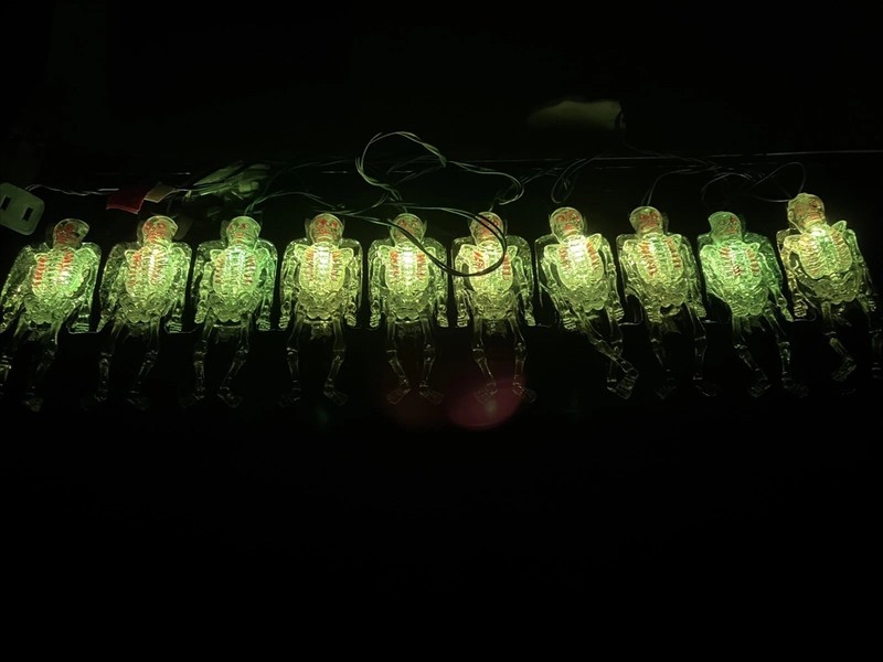 Flickering Skeleton 10 Light String Set Vintage Green Bulbs Halloween New Rare gallery