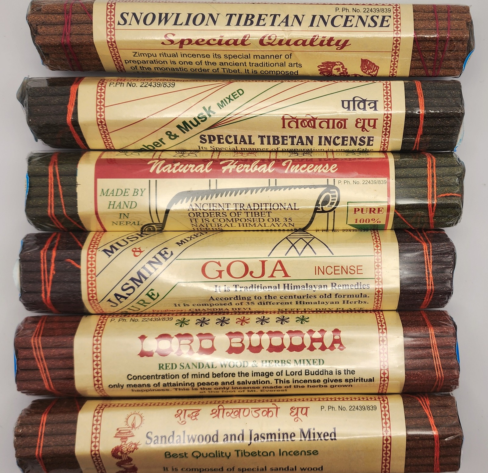 Tibetan Incense Bundle, by Chandra Devi-6 packs:Jasmine & Sandalwood, Natural, gallery