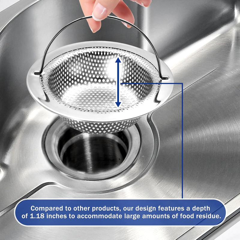 2 Pack Kitchen Sink Drain Strainer with Handle, Universal Stainless Steel Food C gallery