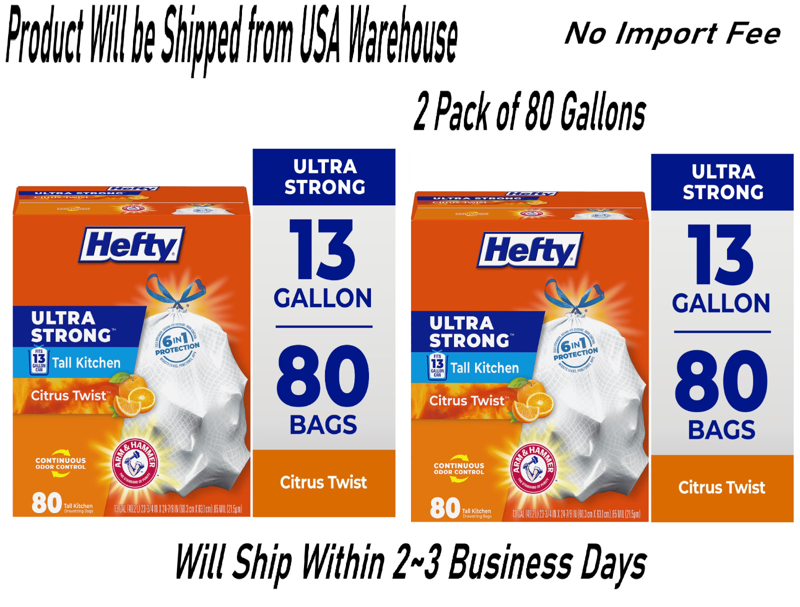 Hefty Ultra Strong Trash Bags 80 Count Citrus Twist Scent-2 Pack of 80 bags gallery