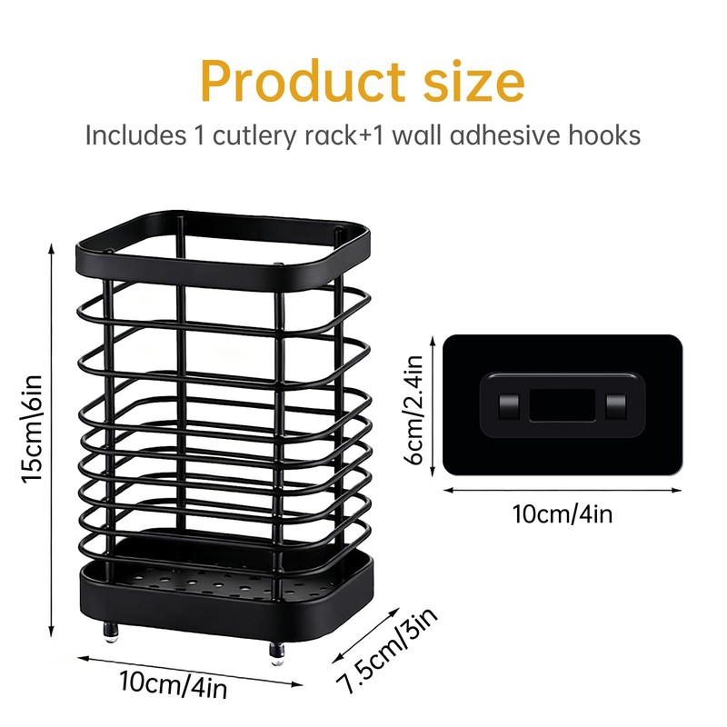 Black Wall Mount Tabletop Stainless Steel Utensil Holder Drying Caddy gallery