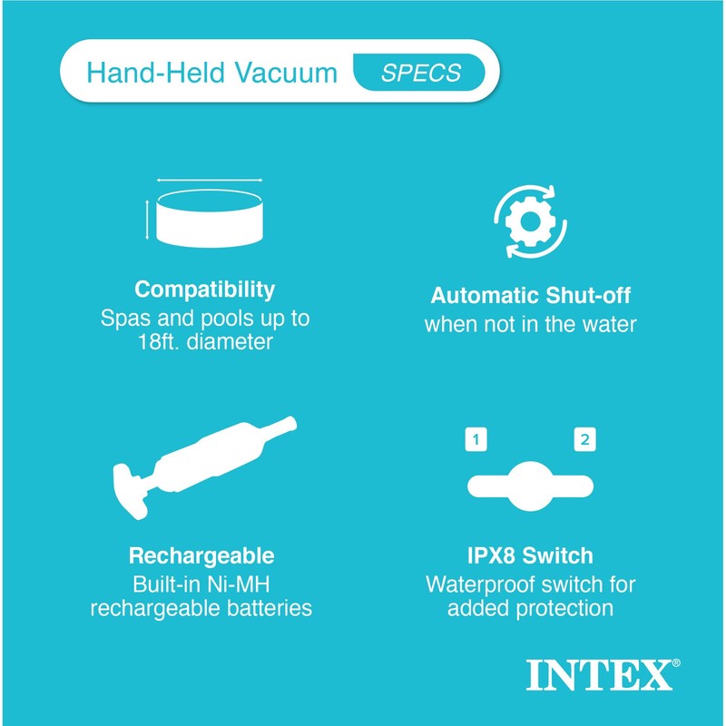 Intex Rechargeable Handheld Above Ground Swimming Pool Vacuum, Gray (Open Box) gallery
