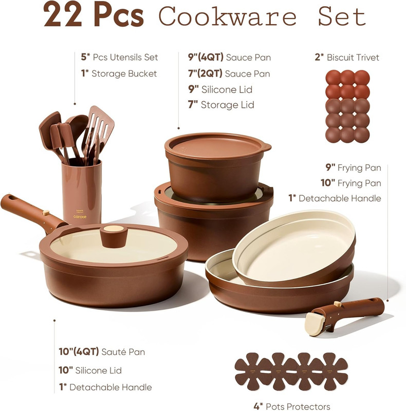 22Pcs Ceramic Cookware Set, Pots and Pans Set Non Stick Removable Handles, Non T gallery