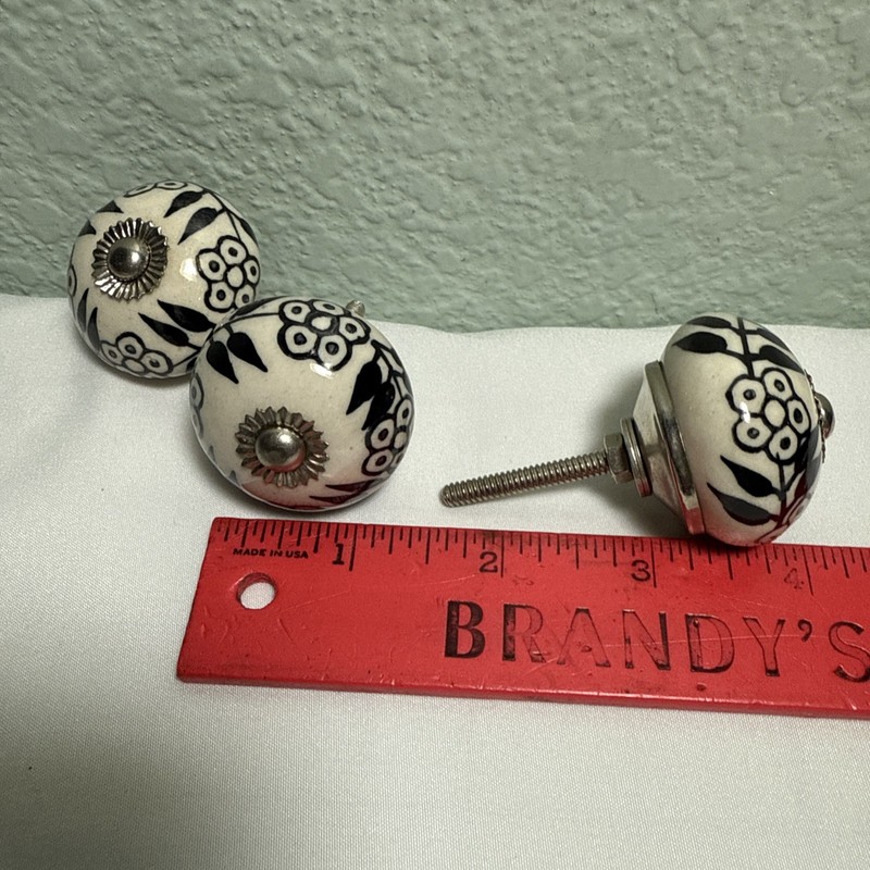 Vintage Ceramic Cabinet Drawer Knob Pulls Black Blue White Floral Geo Lot 19 gallery