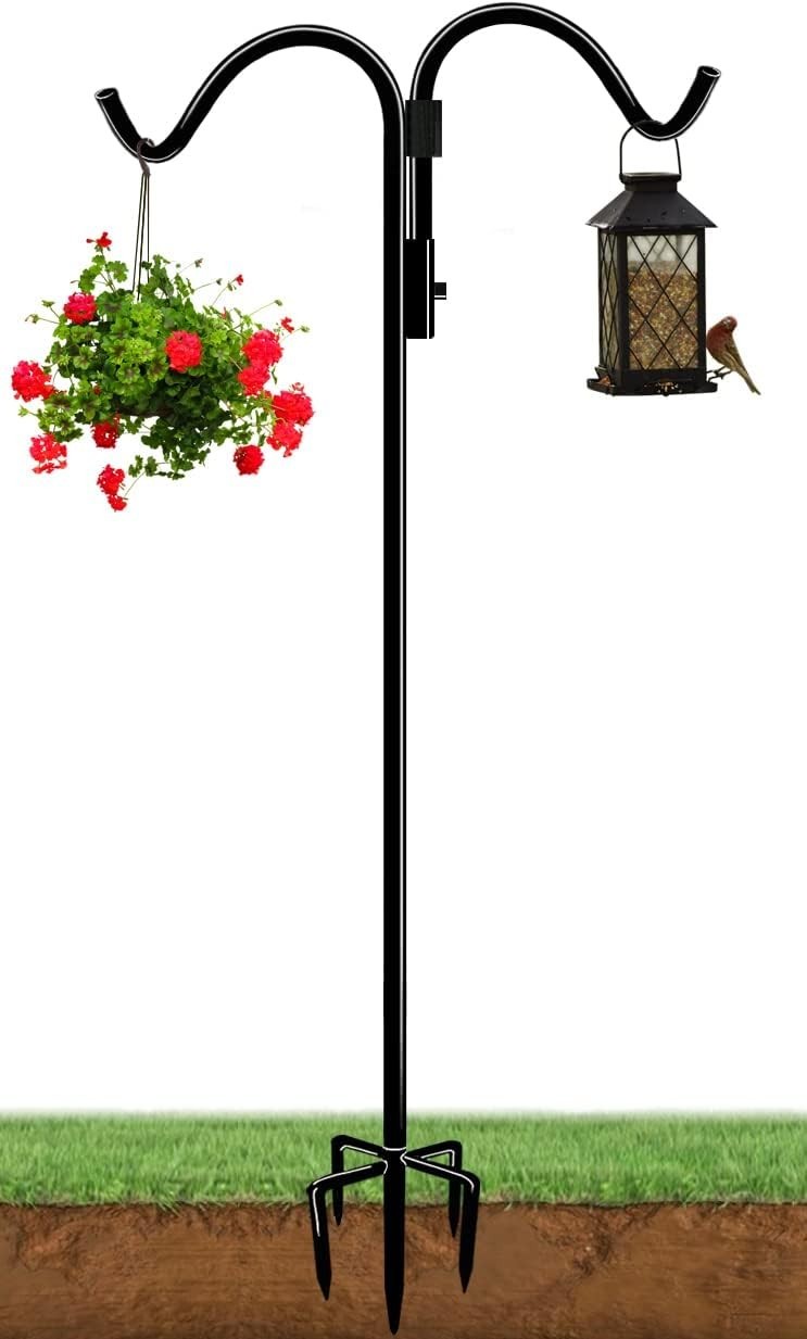 92 Inch Double Shepherds Hook for Outdoor with 5 Prong Base, 92in-1pcs, Black gallery