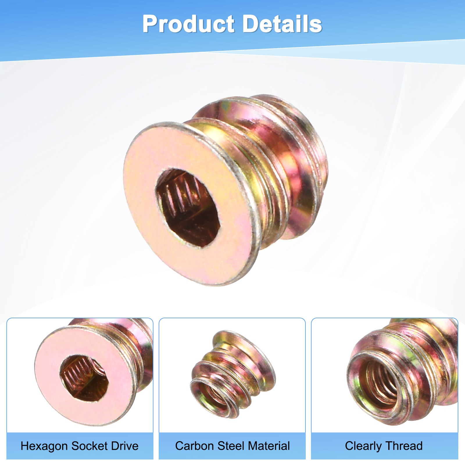 20-Pack Threaded Inserts for Wood, M4x8mm Threaded Insert Nuts [Gold Tone] gallery