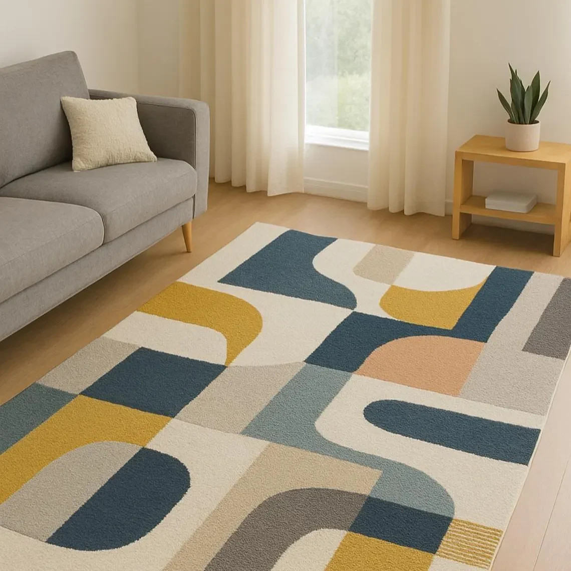 Hand-Tufted Wool Rug: Retro Geometric Mid-Century Modern Design Area Carpet gallery