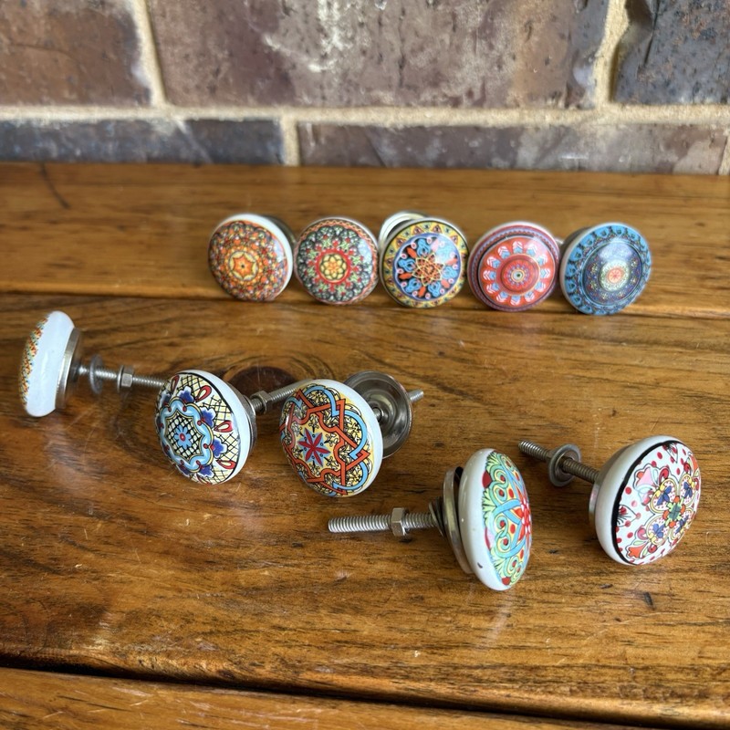 Multicolor Mandala Ceramic Knobs Kitchen Cabinet Drawer Cupboard pulls Set of 10 gallery