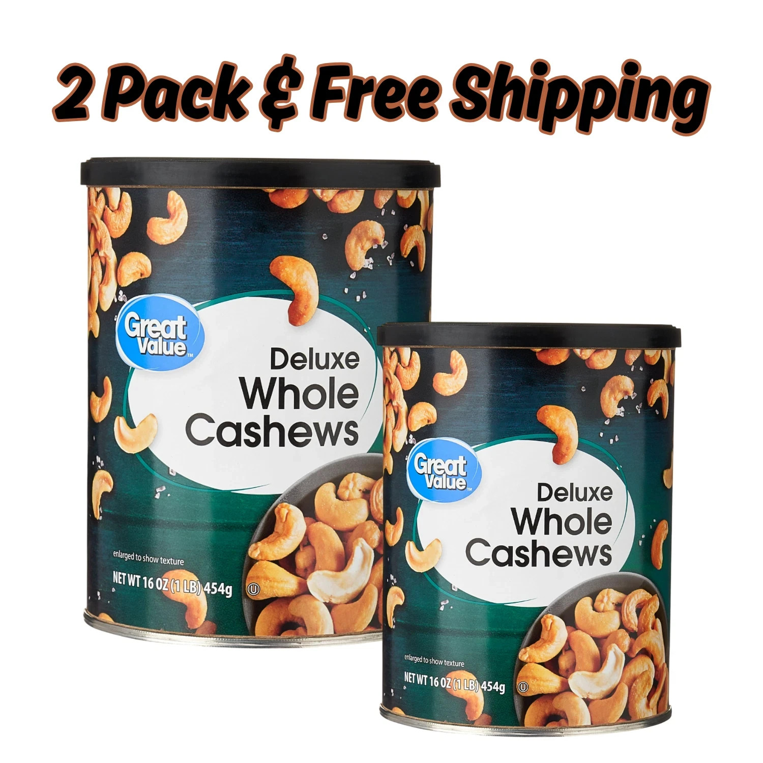 ( 2 PACK ) Great Value Deluxe Whole Cashews, Salted, 16 oz gallery