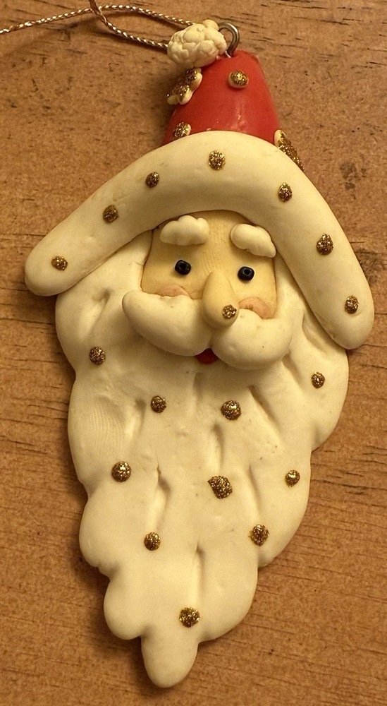 Polymer Clay Hand Crafted Flat Santa Figure Christmas Ornament 4” tall