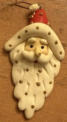 Polymer Clay Hand Crafted Flat Santa Figure Christmas Ornament 4” tall