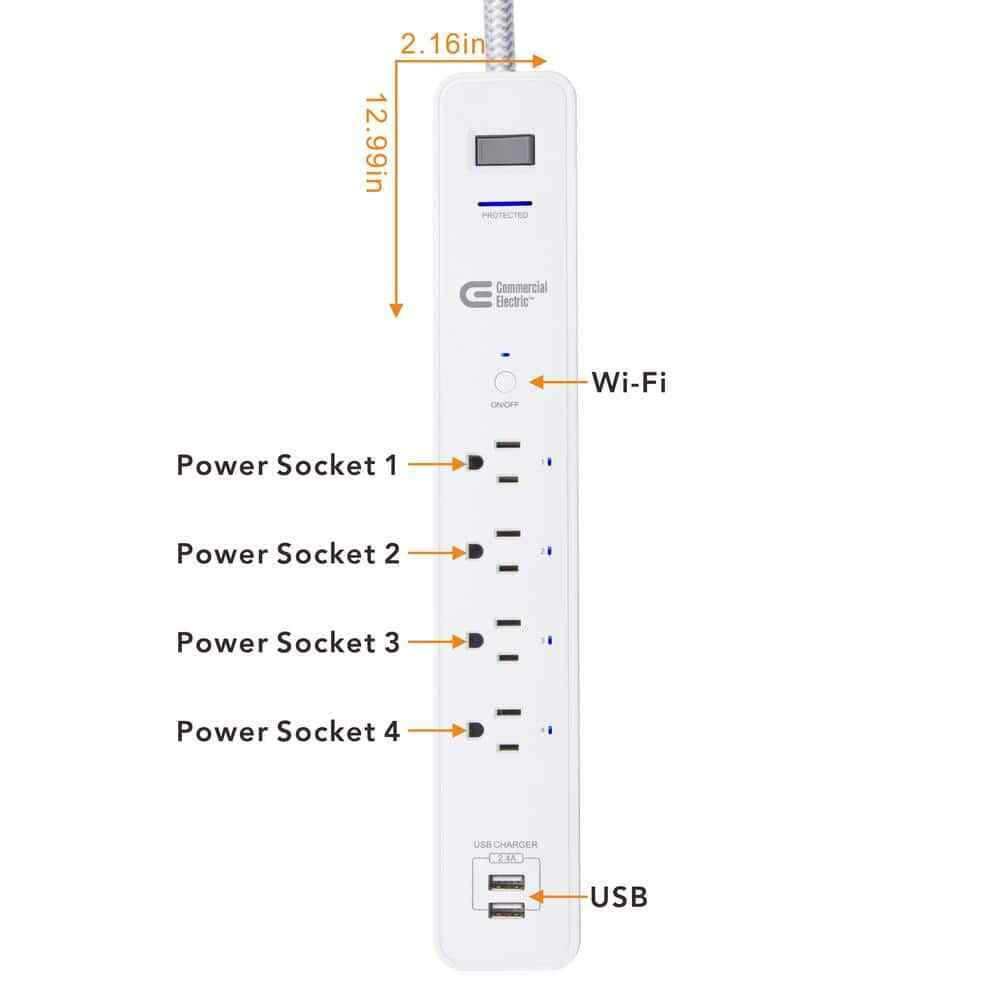 COMMERCIAL ELECTRIC 3 ft. 4-Outlet & USB White Surge Protector Smart HubSpace gallery