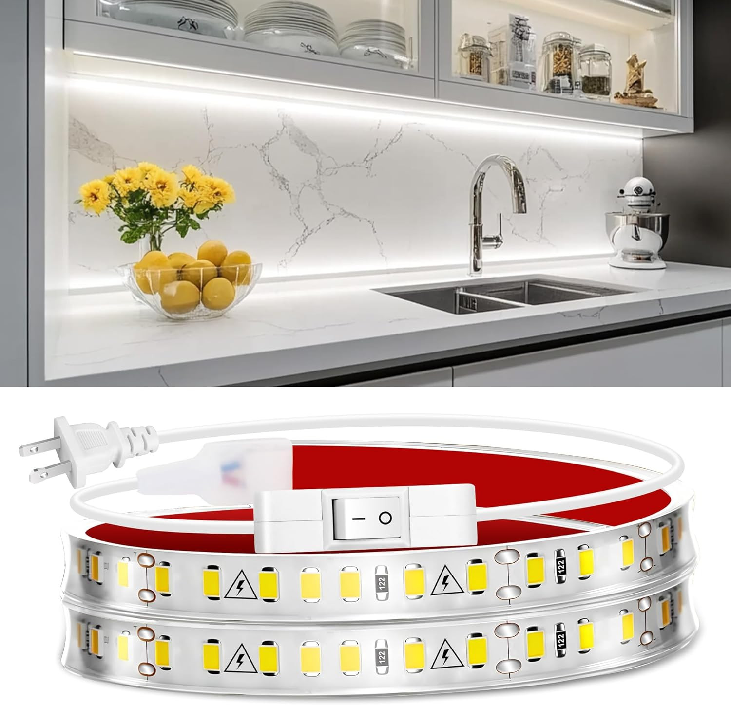 Under Cabinet LED Strip Light 24In Plug-In Cool White 6000K Kitchen Workbench gallery