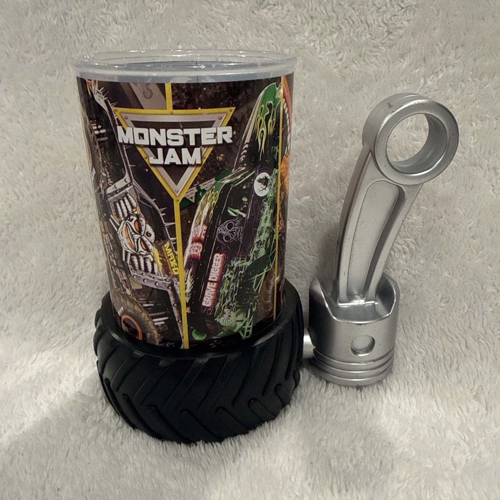 Monster Jam Souvenir Cup Tire Base Piston Handle Grave Digger Megalodon 2024 gallery