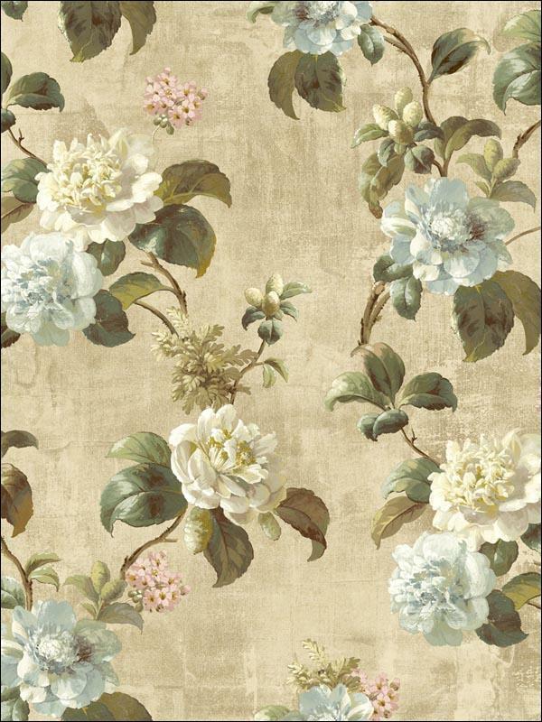 Wallpaper Designer Painted Look Large Rose Trail Vine on Tan Background 60 sq ft gallery