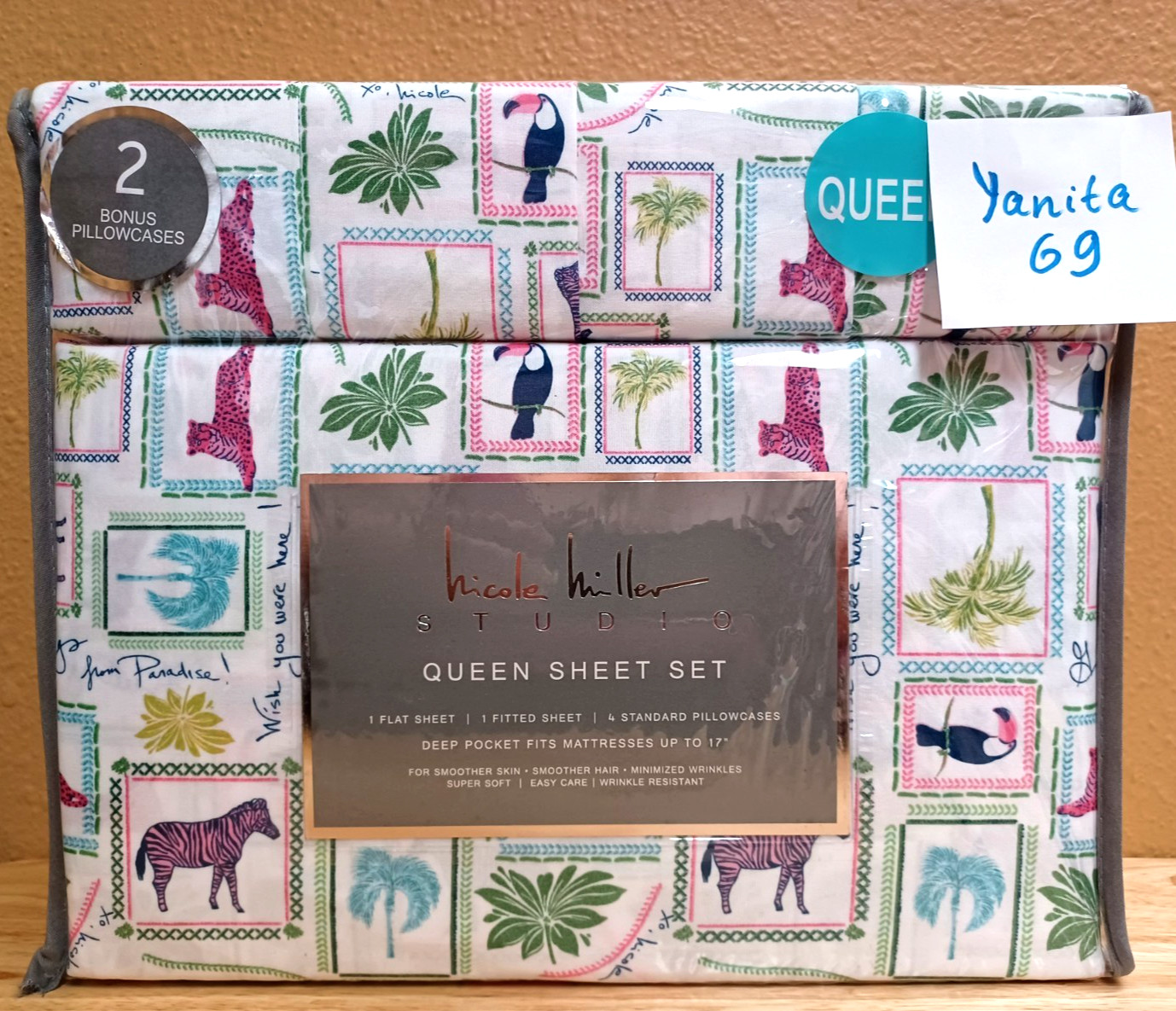Nicole Miller Studio Tropical Vacation Postcard 6p Queen Sheet Set/4 Pillowcases gallery