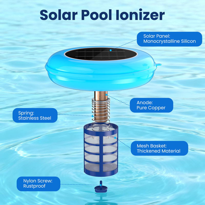 POOLPURE Solar Pool Ionizer, Copper Floating Cleaner, Up to 35,000 Ga,l Blue gallery