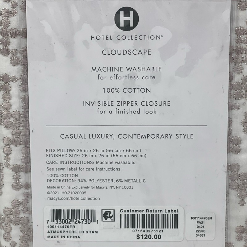 Hotel Collection Cloudscape Embroidered Cotton EURO Sham BLUSH - $135 gallery