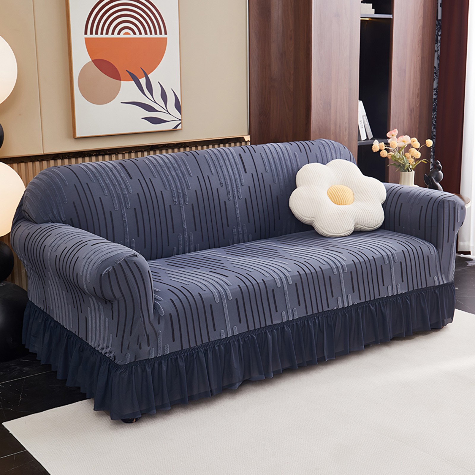 1/2/3/4 Seater Ruffled Sofa Cover Stretch Full Couch Protector Easy Fit Washable gallery