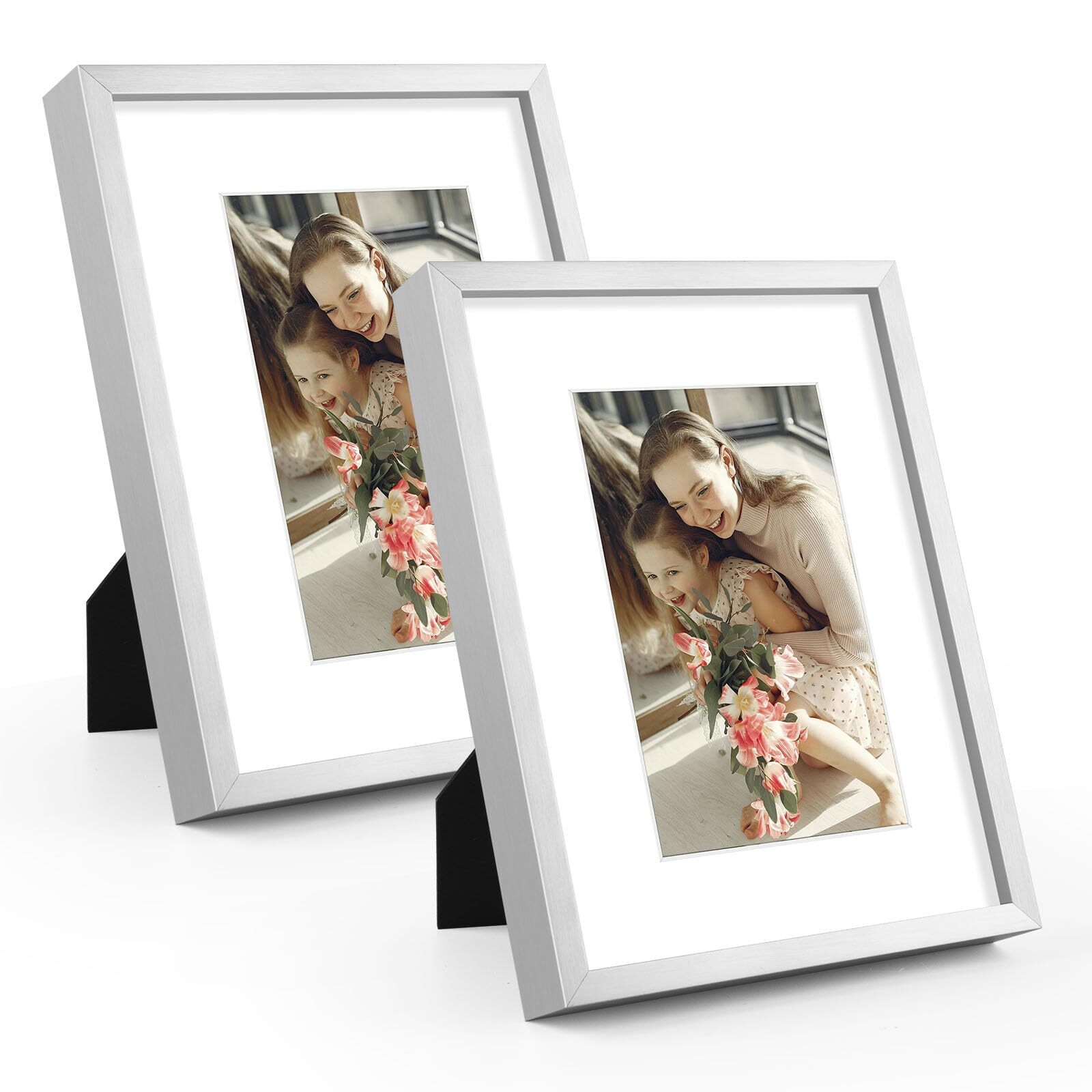 6x8 Picture Frame Displays 4x6 with Mat Shatter Resistant Glass Aluminum 2 Pack gallery