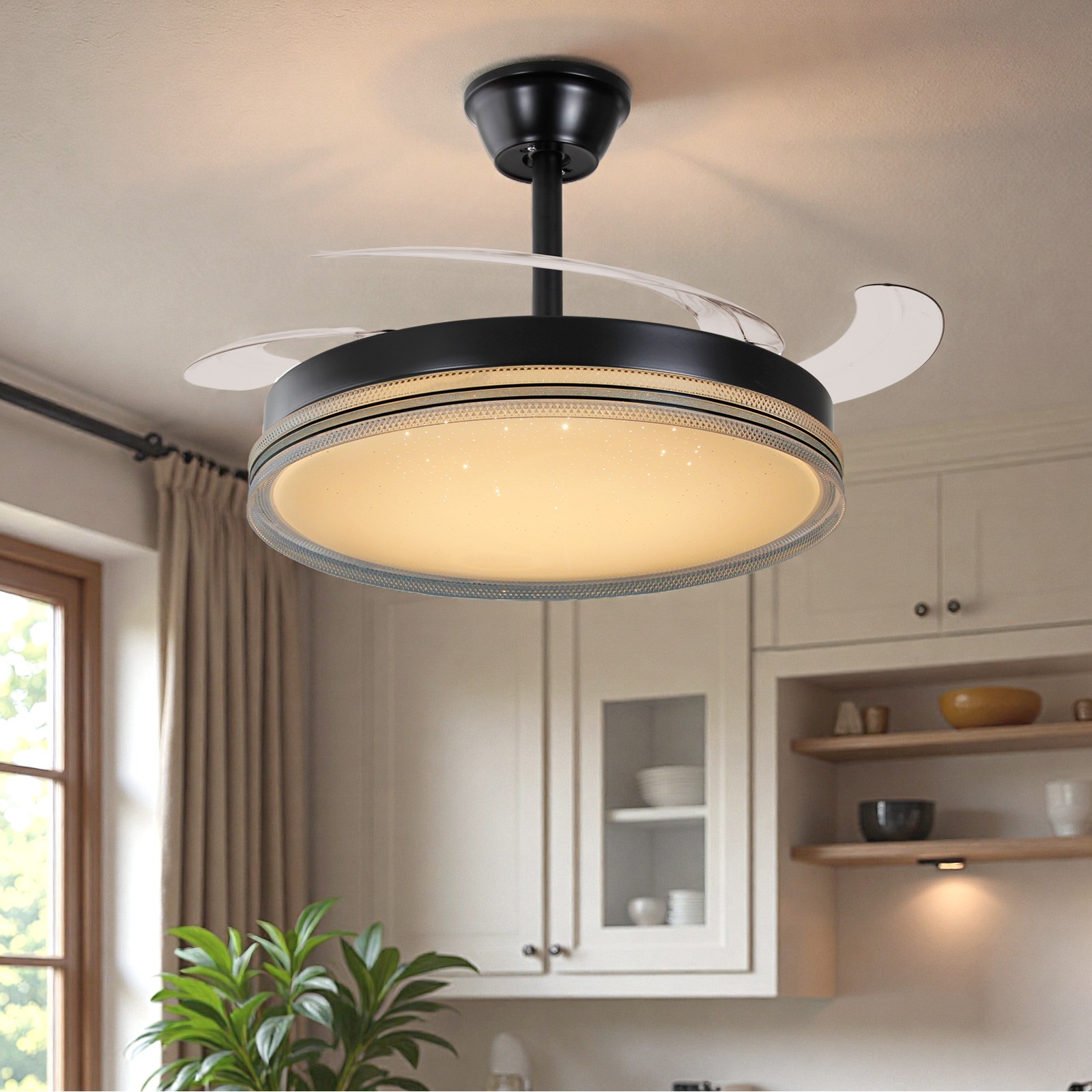 42" Smart Retractable Ceiling Fan Light w/ 3-Color Dimmable LED Light & Remote gallery