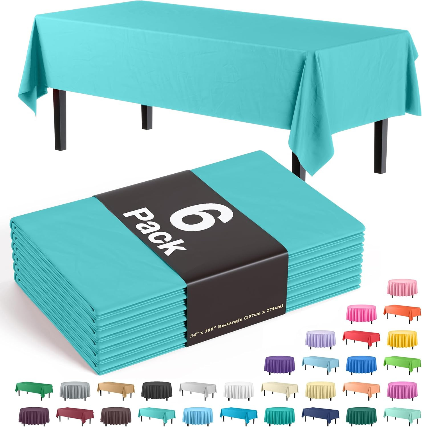 Party Solids 6-Pack Premium Plastic Tablecloth 54In. X 108In. Rectangle Plastic gallery