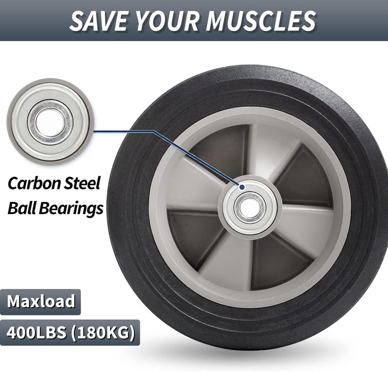 8" X 2" Solid Rubber Flat-Free Tire and Wheel, with Ball Bearings and 1/2” Axle gallery