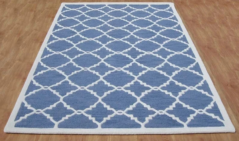 Modern Blue Loop & Cut Pile Hand Tufted 100% Woolen Handmade Area Rug/Carpet gallery