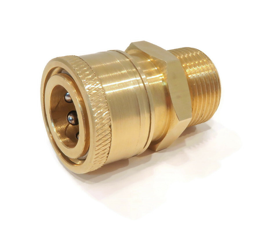 Quick-Connect, Threaded, Brass Coupler, M22 Male End x 3/8 inch Female Fitting